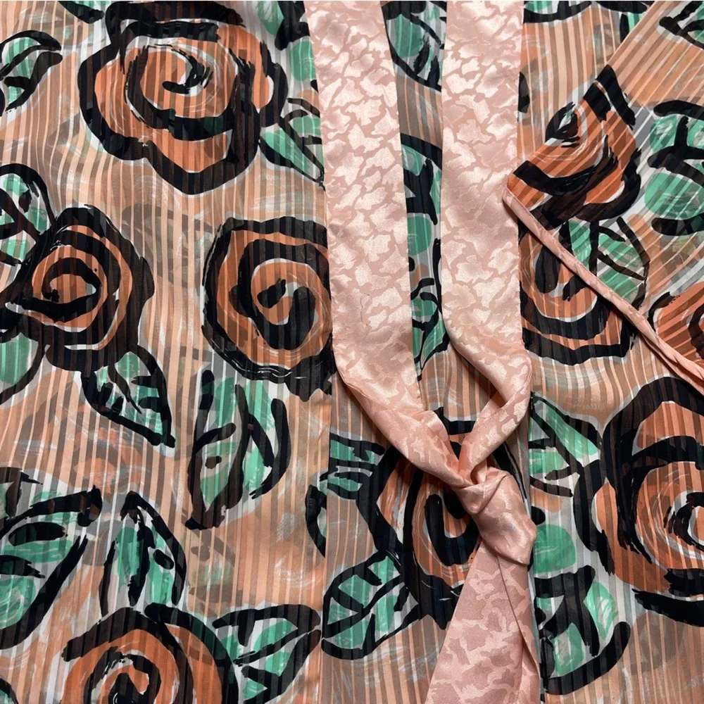 VNTG Victoria's Secret Gold Label Sheer Rose Bed Kimono Robe - Picture 4 of 12